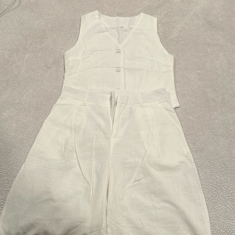 White linen blend set